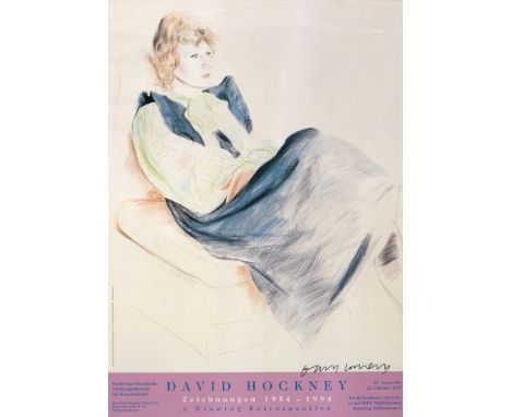David Hockney RA (b.1937) A DRAWING RETROSPECTIVE PROMOTIONAL POSTER FEATURING 'CELIA WEARING CHECKED SLEEVES, 1974' lithogra