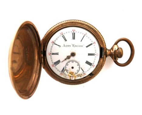 A lady's Racine pocket watch. The enamel dial with Roman numerals and ancillary seconds dial. 