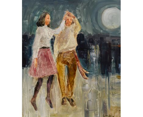 Robert Taylor Carson HRUA (1919-2008) DANCING BY THE MAY MOON, 1973 oil on panel signed lower right; signed, dated and inscri