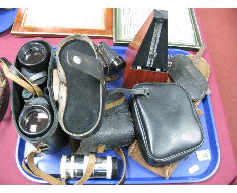Wittner Metronome, four pairs of binoculars, including Helios, Maxlo:- One Tray