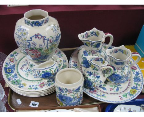 Masons Ironstone 'Regency' Pattern Graduated Hydra Jugs, oval plate, 'Strathmore' jar (lacking cover) and similar plates, etc