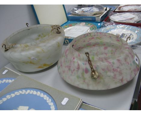A Pink Mottled Glass Ceiling Light, circa 1920's, another similar in yellow. (2)