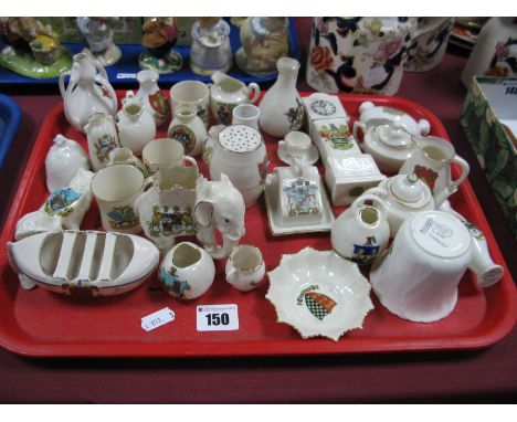 Willow Art Crested China Ripon Lifeboat, Tuscan workshop elephant, Willow Art Lincoln Helmet and many other pieces:- One Tray