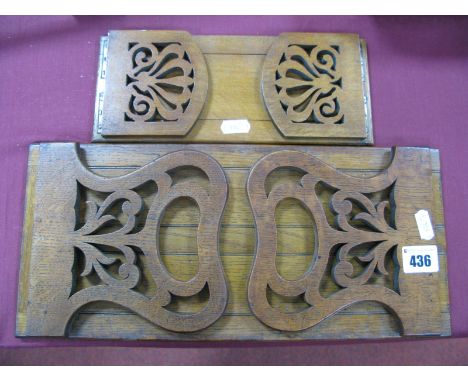 An Oak Extending Book Trough, with pierced sides, 63.5cm open, another similar smaller. 