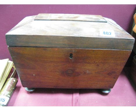 XIX Century Mahogany Tea Caddy, of sarcophagus form (one foot loose) 26.5cm wide.