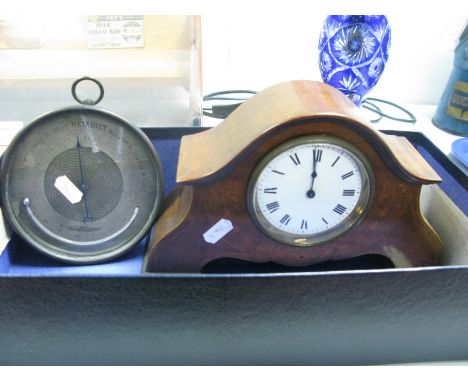 An Edwardian Mahogany Inlaid Mantel Clock, with enamel dial, with Roman numerals; together with a early XX Century Swedish an