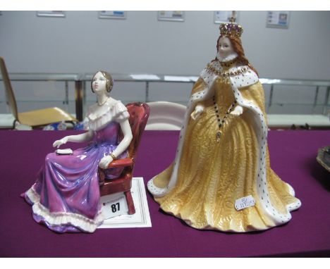 A Royal Worcester Figure Queen Elizabeth I in Coronation Robes, CW 699; Royal Doulton 'The Young Victoria', HN 4475. (2)