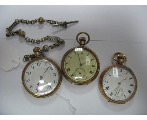 A Waltham Gold Plated Cased Openface Pocketwatch, the signed dial with black Roman numerals and seconds subsidiary dial. Toge