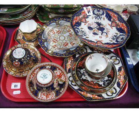 A XIX Century Ashworth Imari Cups and Saucers, Mason's trio and comport, etc:- One Tray