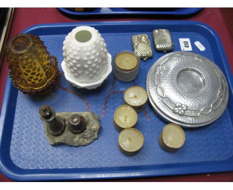 'CWS Soap & Candle Works, Irlam' Aluminium Candle Box, of circular form with recess to lid, 14.5cm diameter, white and amber 