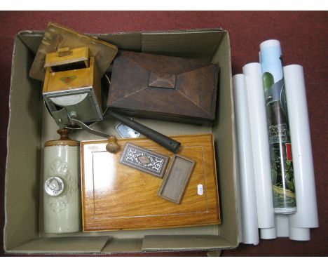 Humidor, tea caddy, coffee grinder, footwarmer, inlaid box, train prints, etc.