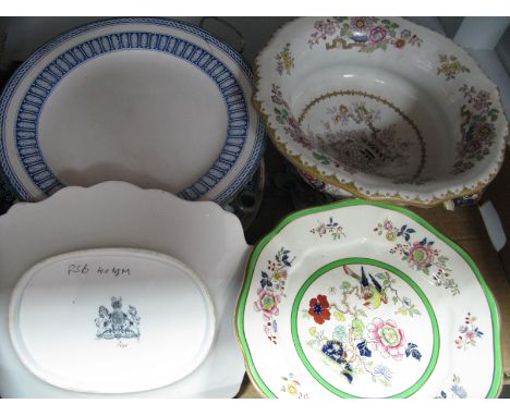 Four Copper Based Warming Plates, Ironstone pedestal tureen, Ashworth dessert comport, etc:- One Box