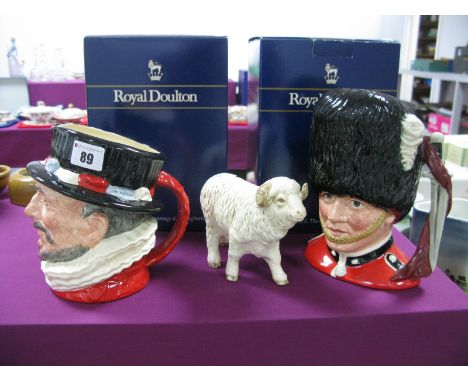 Two Royal Doulton Character Jugs, 'The Guardsman' D6755 and 'Beefeater' D6206, (both boxed) and a Goebel Ram. (3)