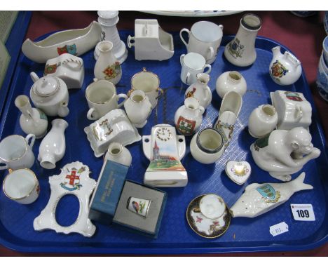 Carlton Crested China Monkey and many others, Miniature cup and saucer, Spode trinket box, etc:- One Tray