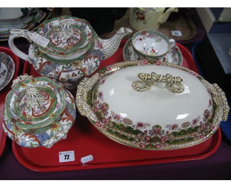 An Early XIX Century Mason's Teapot and Sucrier, together with teacup and saucers; a tureen and cover:- One Tray