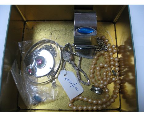 A Hallmarked Silver Bangle, of semi textured tapering finish; together with a pendent on chain, ladies wristwatch, bangle, im