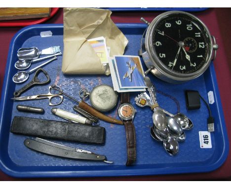 A Vintage H.A.C Goliath Repeater Desk Clock, together with a Military Issue pocket stopwatch, John Player "British Aviation" 