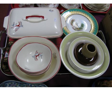 Crown Devon 'Stockholm' Dessert Set and Tureen, Susie Cooper dessert set, pair of brass recumbent lions, porcelain cabinet pl