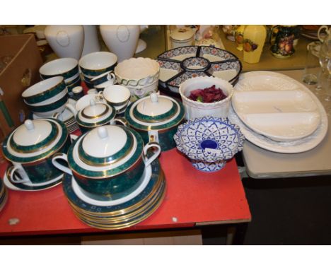 LAZY SUSAN AND OTHER POTTERY ITEMS, TOGETHER WITH A ROYAL DOULTON CUPS AND SAUCERS IN THE CARLYLE PATTERN WITH A GREEN AND GI