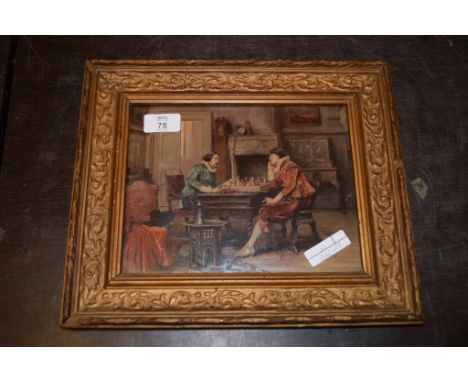 PRINT OF TWO CHESS PLAYERS IN MEDIEVAL COSTUME