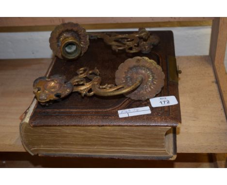 VICTORIAN BIBLE AND TWO LIGHT FITTINGS
