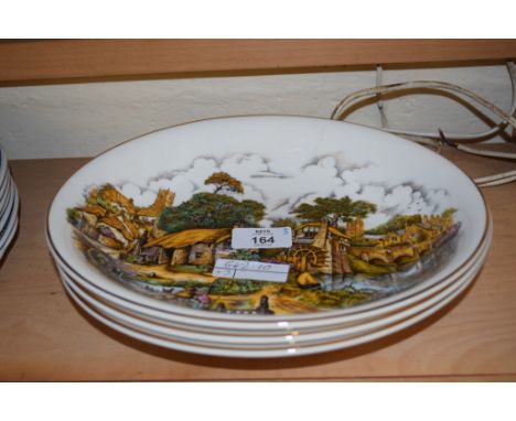 GROUP OF CERAMIC DISHES WITH COUNTRY SCENES