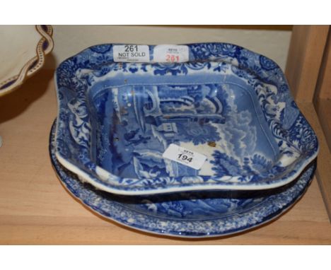 SPODE ITALIAN PATTERN BLUE AND WHITE DISH AND FURTHER MINTON BLUE AND WHITE PLATE