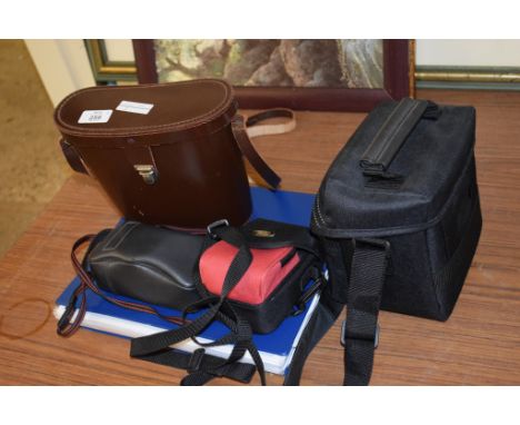 CASED SET OF BINOCULARS, CHARLES FRANK 10X50, TOGETHER WITH TWO COMPACT CAMERAS AND A CASED POLAROID