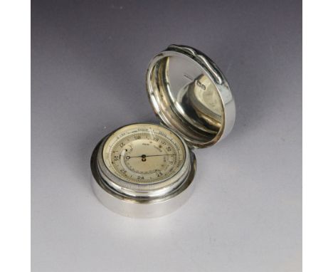 Early 20th century silver cased pocket barometer, of plain circular form with hinged cover, hallmarked Asprey & Co Ltd, Londo