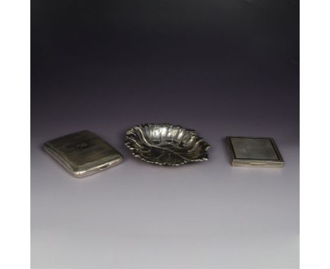 1950s silver compact, square with engine turned decorated, hallmarked W H Manton Ltd, Birmingham 1954, together with a 1920s 