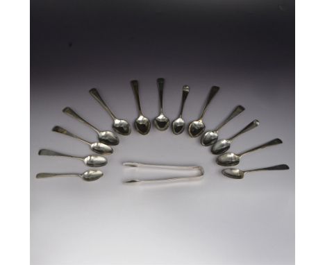 Group of silver cutlery, comprising set of six William IV Old English pattern silver teaspoons, each with engraved monogram t