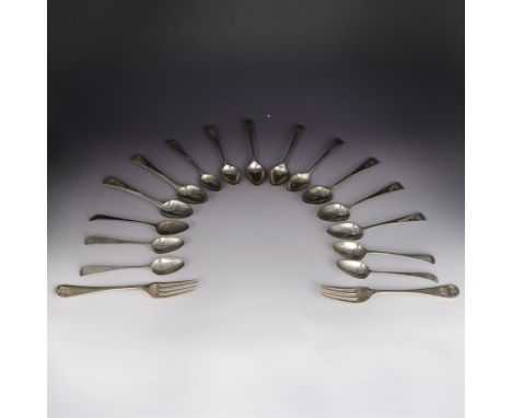 Georgian and later silver cutlery, including pair of Edwardian Hanoverian pattern dessert forks engraved with monogram, hallm