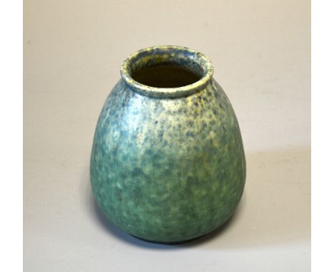 RUSKIN POTTERY, a bulbous vase, designed by William Howson Taylor, mottled green and blue glaze, impressed triangular mark da