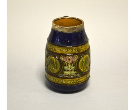 A DOULTON LAMBETH STONEWARE JUG, Commemorating the Coronation of Edward VII and Queen Alexandra, decorated with portrait meda