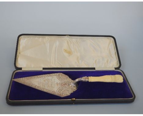 A VICTORIAN SILVER AND IVORY HANDLED PRESENTATION TROWEL, engraved with Dudley Empire inscription, Hilliard and Thomason, Che