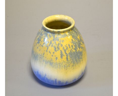 RUSKIN POTTERY, a crystalline bulbous vase, designed by William Howson Taylor, cream, green and blue glaze, impressed triangu