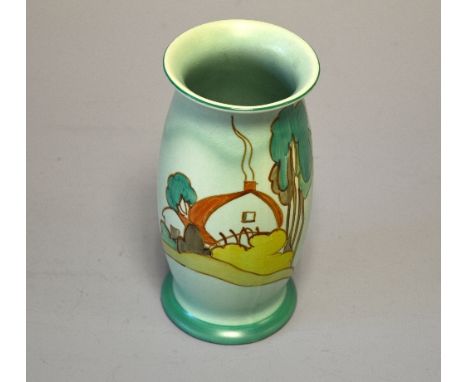 CLARICE CLIFF FOR WILKINSON LTD VASE, 'Patina Brookfields' design on green ground, No.265, printed factory mark, height appro