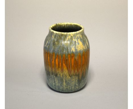 RUSKIN POTTERY, a crystalline vase designed by William Howson Taylor, with orange and green glaze, impressed marks and signat