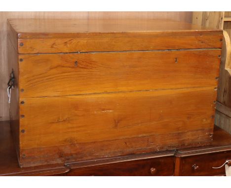 A 19th century teak travelling trunk W.83cm