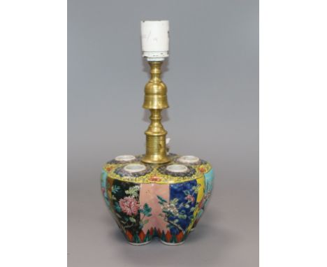 A 19th century Chinese famille rose bulb vase converted to a lamp