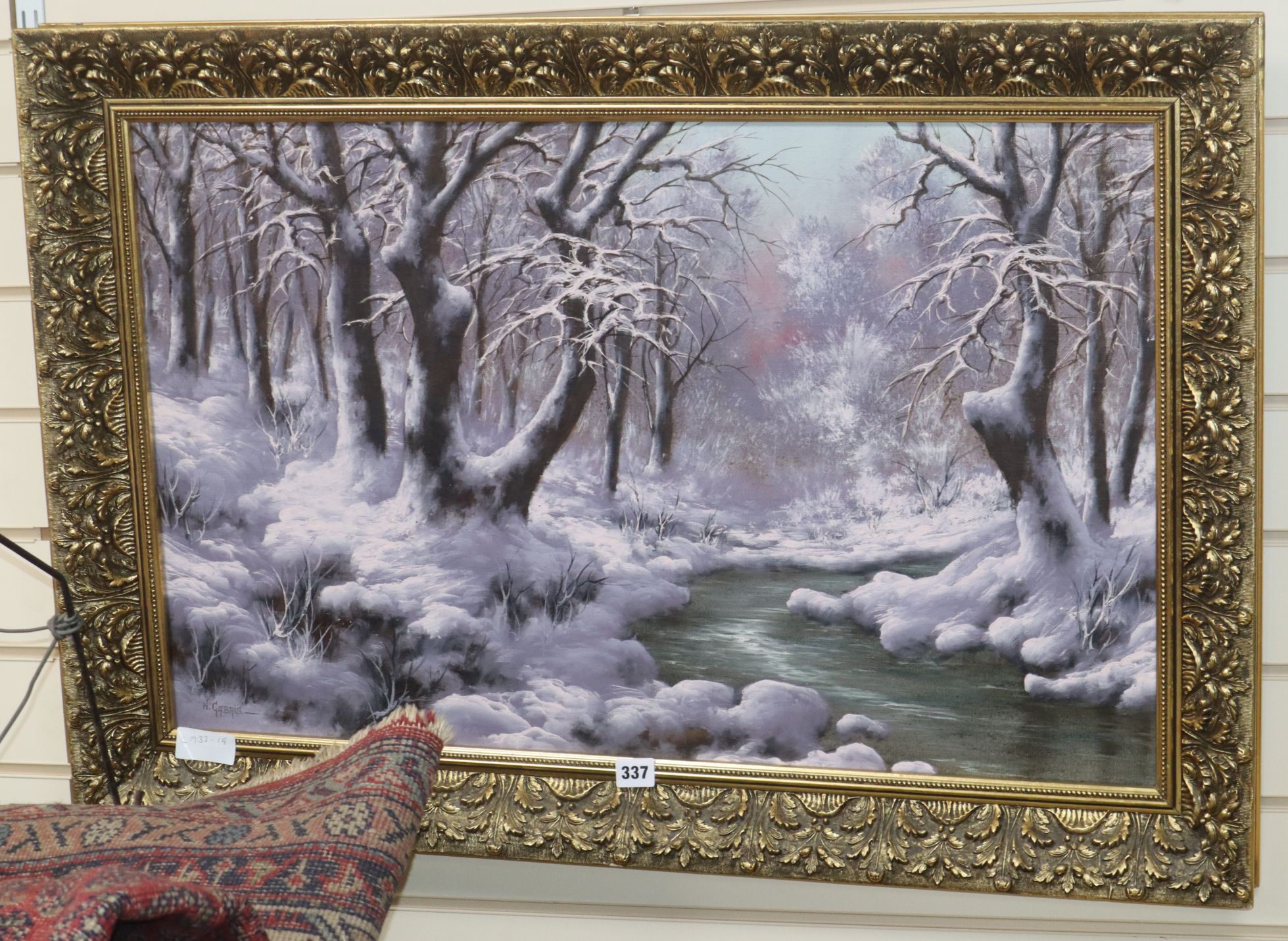 K. Gabris, oil on canvas, Woodland in winter, signed, 50 x 80cm