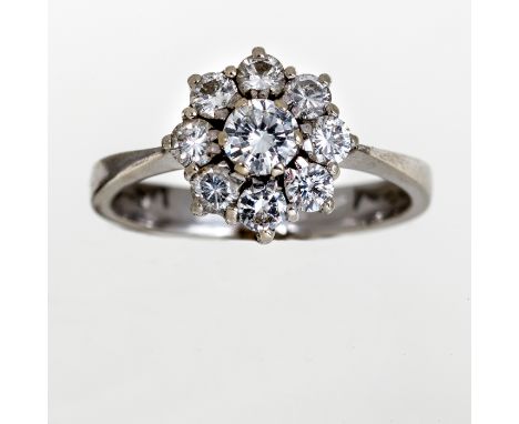 Diamond Ring, circa 0.75kt. Modern cut diamonds, Austrian Stamp.Weight: 3.5g Ring size: UK N   USA 7    E:U 54
