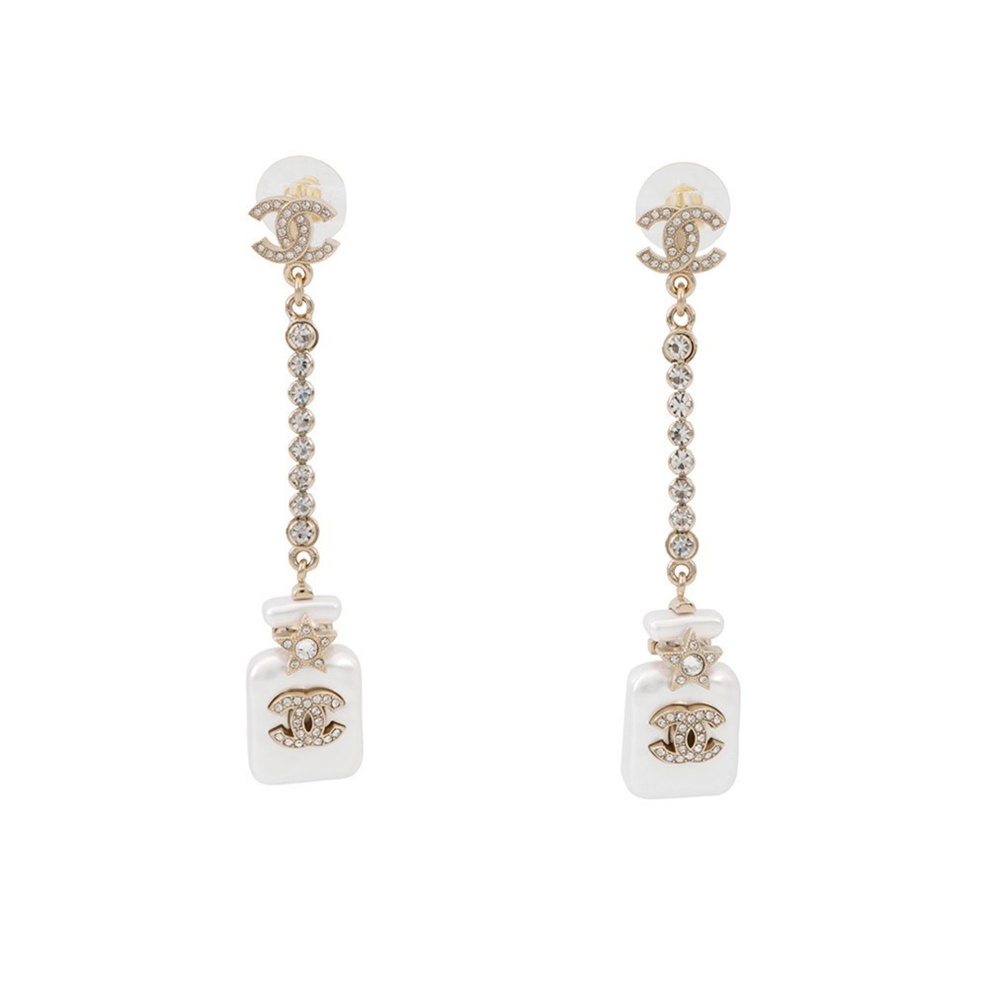 Chanel Perfume Bottle Swing Earrings with Rhinestones and Coco Mark, B23 S, CHANEL