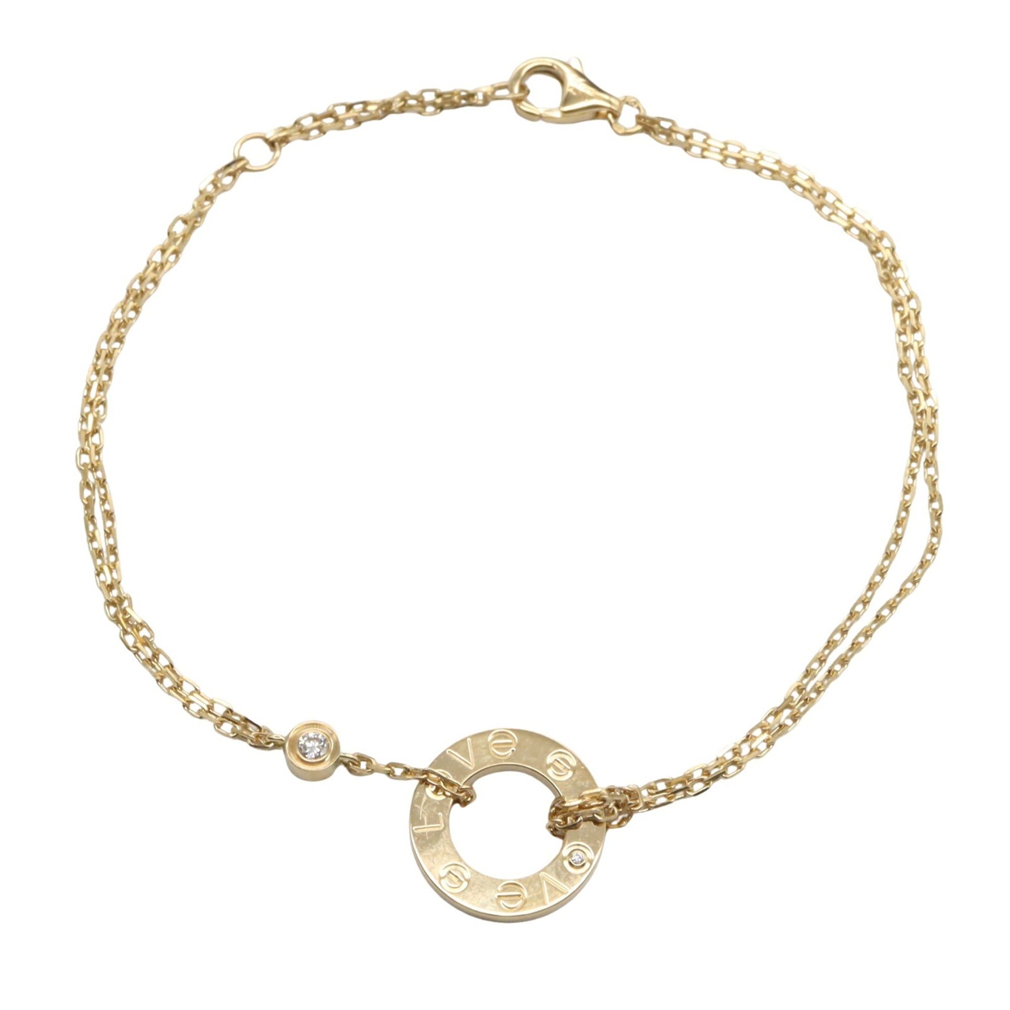 Cartier Love Circle Bracelet, 2PD, 18K Yellow Gold with Diamonds, Clear, Women's, B6038300