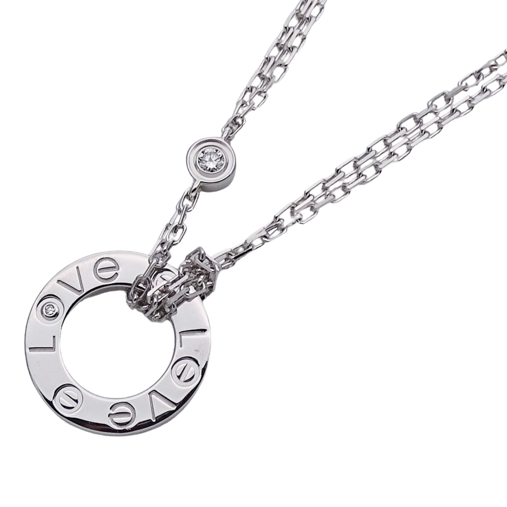 Cartier necklace ladies brand 750WG 2P diamond love circle LOVE white gold jewelry