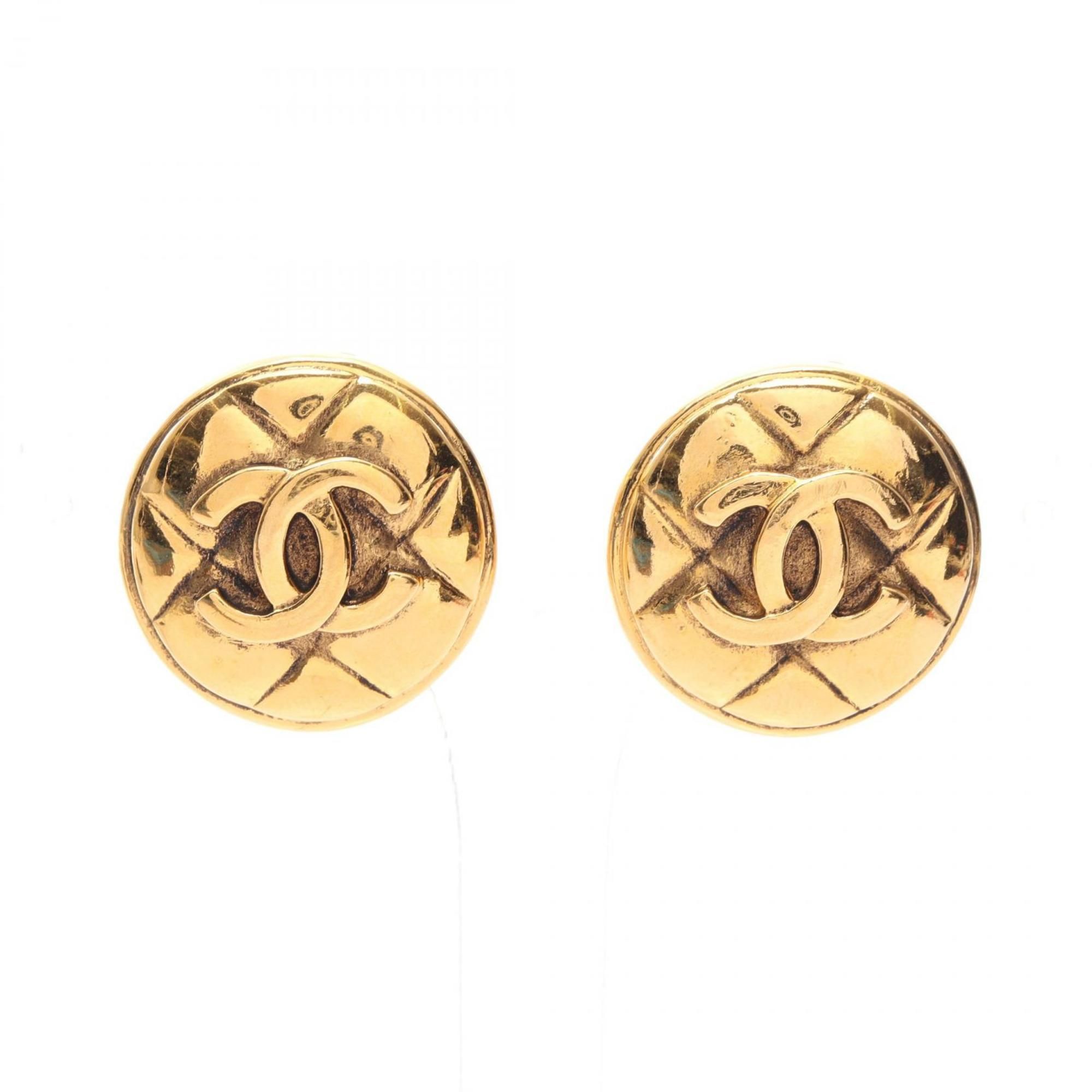 CHANEL Coco Mark Matelasse Earrings, Gold Plated, Women's