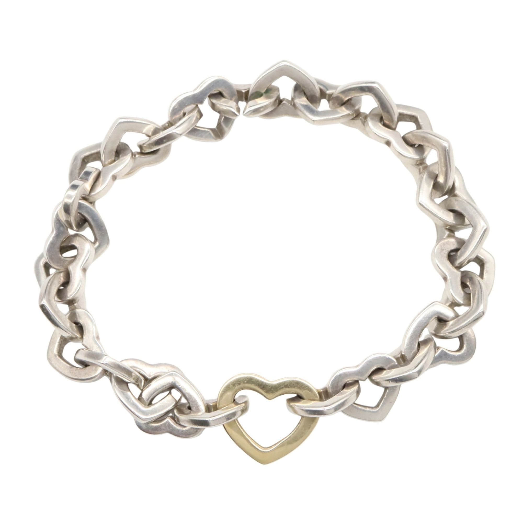 Tiffany & Co. Heart Link Bracelet, 925 Sterling Silver, 18K Yellow Gold, Men's and Women's, Silver