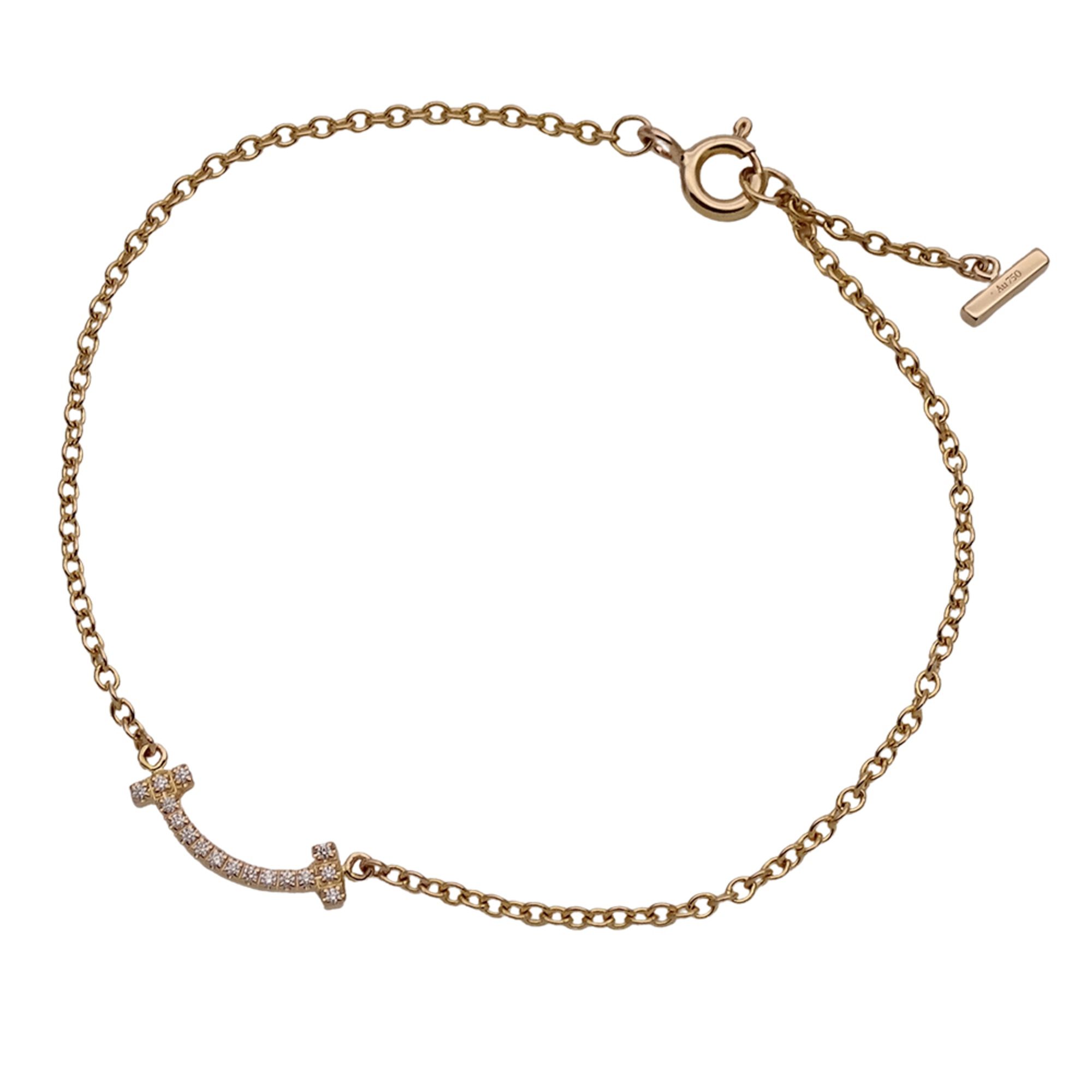 Tiffany & Co. Women's Bracelet, 750PG Diamond T Smile Mini, Pink Gold, Polished