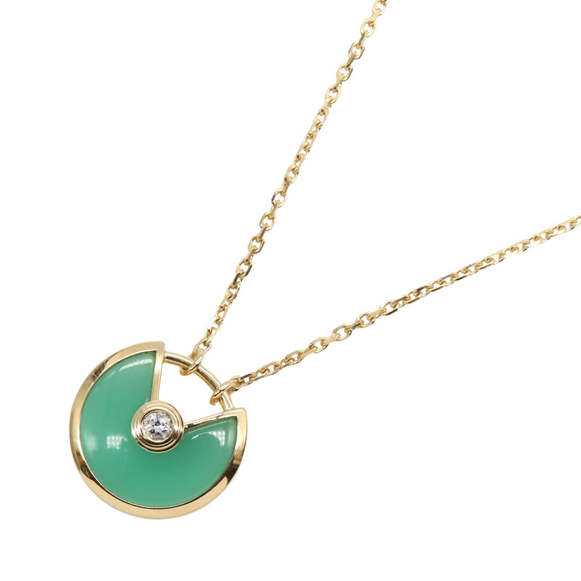 Cartier Amulet de Chrysoprase Necklace, 18K Yellow Gold with Diamonds, Clear and Green, for Women