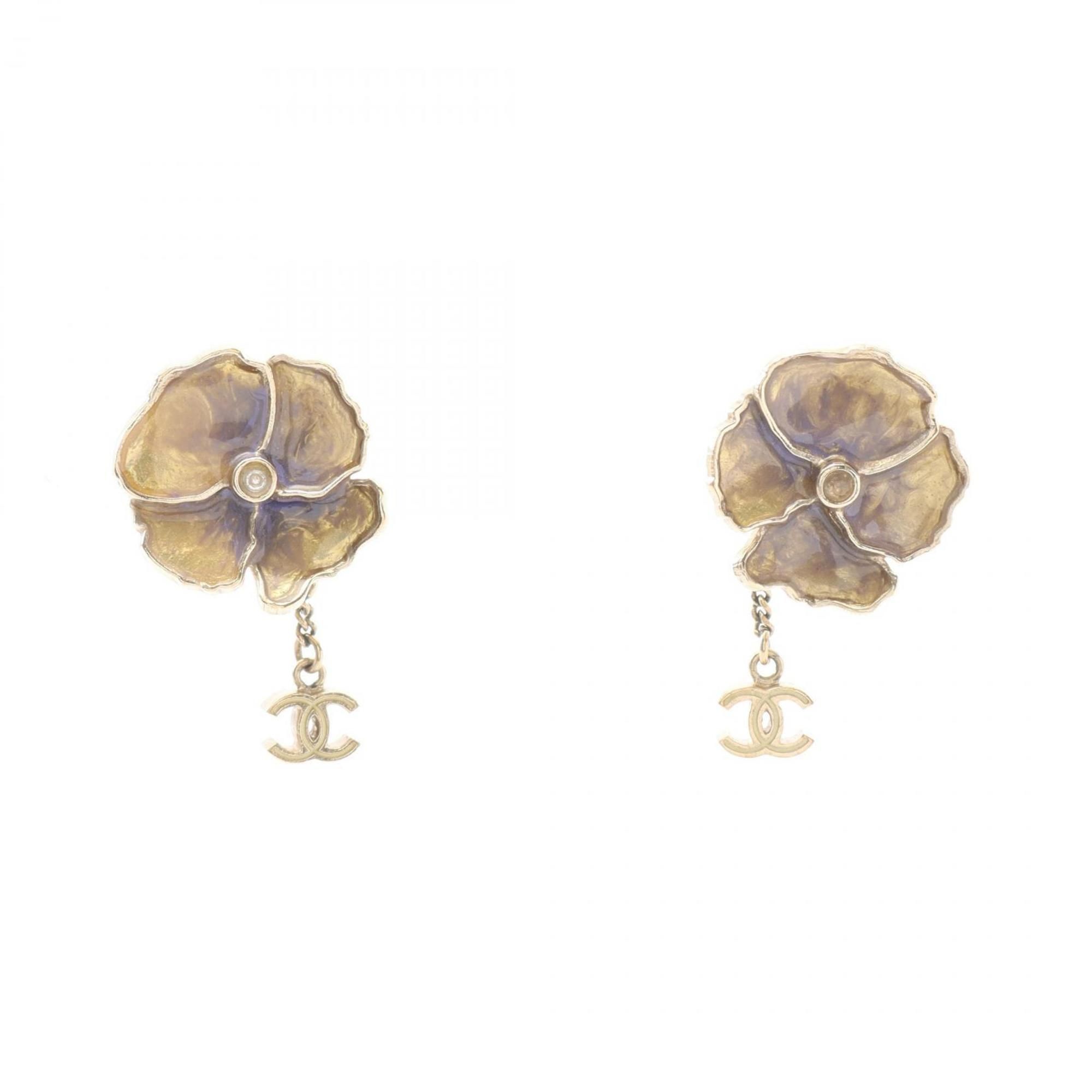 CHANEL Camellia Coco Mark Earrings, Gold Plated, Women's